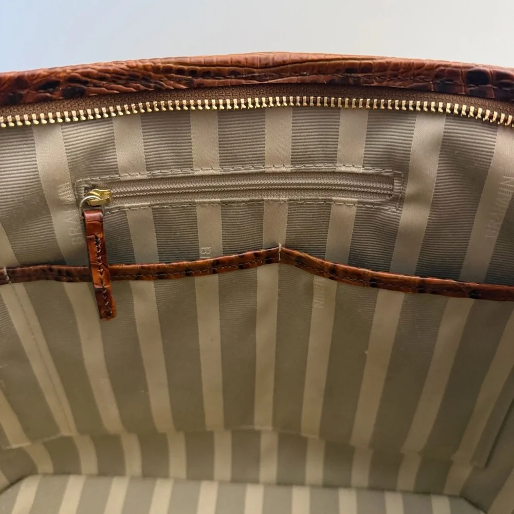 BRAHMIN HANDBAG, Medium Asher - Coconut Soraya Leather Tote Handbag, VERY GOOD.